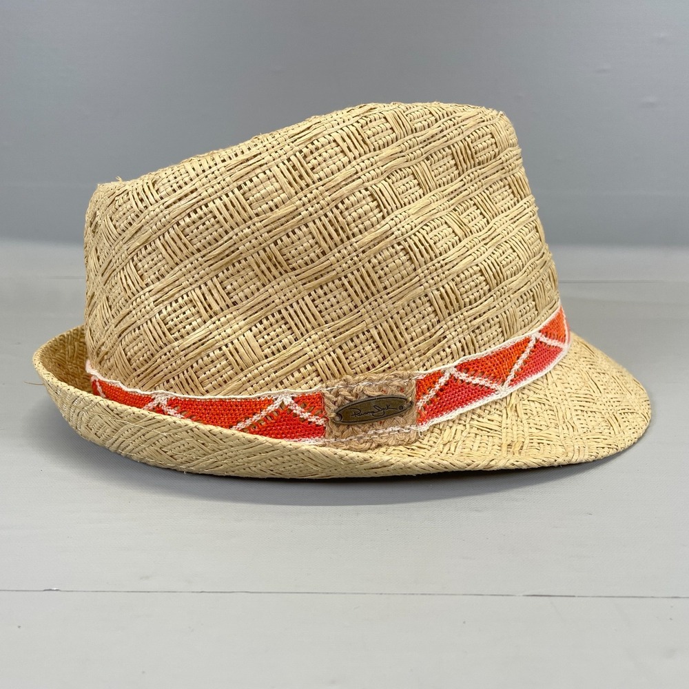 PANAMA JACK Straw Fedora Hat Stripe Band One Size 100% Toyo